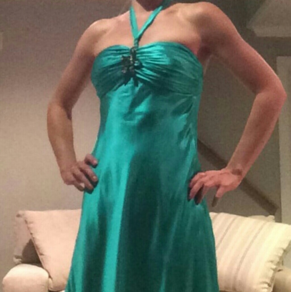 Cache Green Satin Homecoming Dress 4